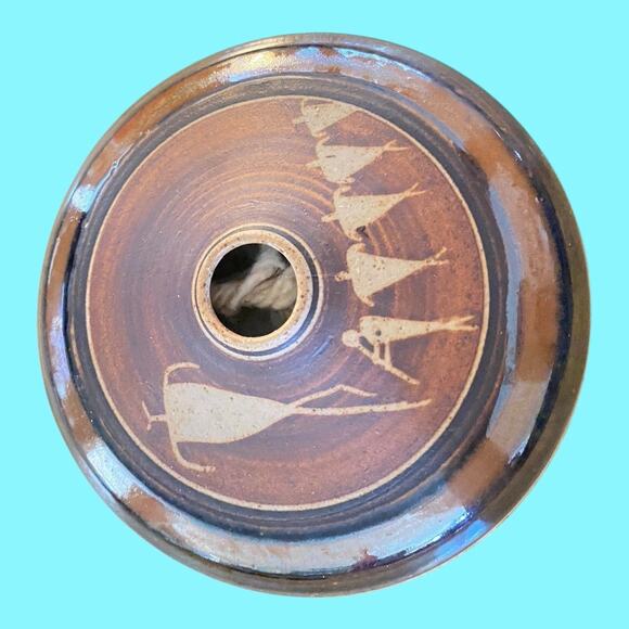 Vintage Marsha Franklin Tribal Artisan Pottery Oil Lamp Petroglyphs Signed - Picture 3 of 11